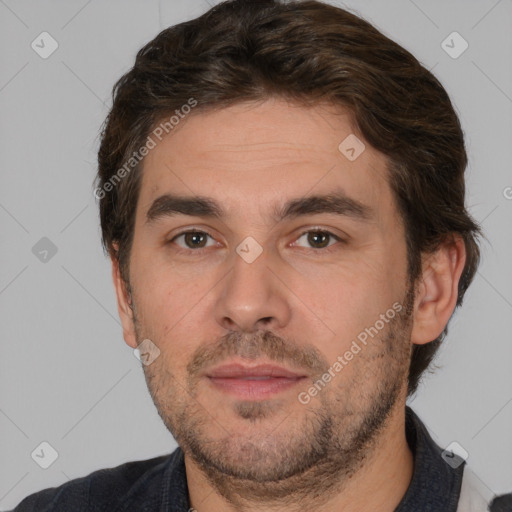 Neutral white adult male with short  brown hair and brown eyes