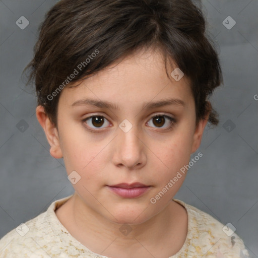 Neutral white child female with short  brown hair and brown eyes