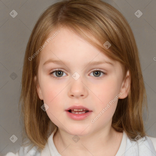 Neutral white child female with medium  brown hair and brown eyes