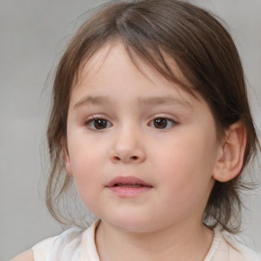 Neutral white child female with medium  brown hair and brown eyes