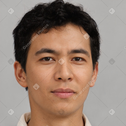 Neutral asian young-adult male with short  brown hair and brown eyes