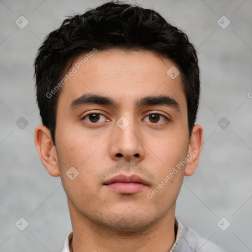 Neutral asian young-adult male with short  brown hair and brown eyes