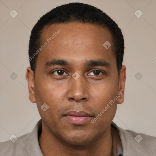 Neutral black young-adult male with short  brown hair and brown eyes