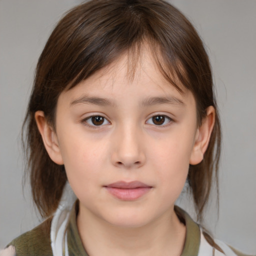 Neutral white child female with medium  brown hair and brown eyes