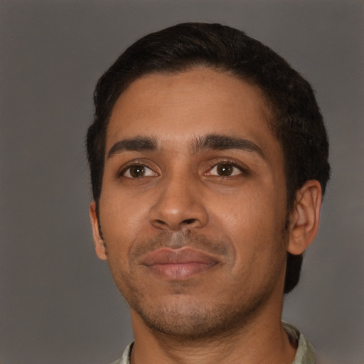 Neutral black young-adult male with short  brown hair and brown eyes