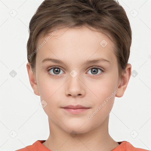 Neutral white child female with short  brown hair and brown eyes