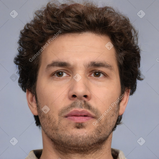 Neutral white adult male with short  brown hair and brown eyes