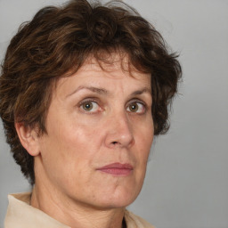 Neutral white adult female with short  brown hair and brown eyes