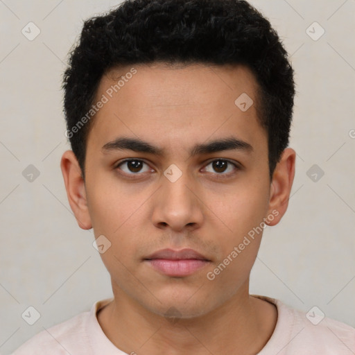 Neutral latino young-adult male with short  brown hair and brown eyes