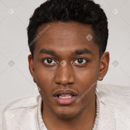 Neutral black young-adult male with short  brown hair and brown eyes