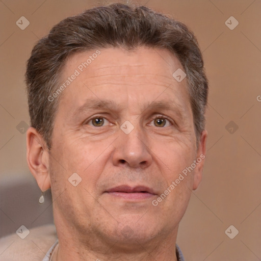 Neutral white adult male with short  brown hair and brown eyes