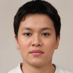 Neutral asian young-adult male with short  brown hair and brown eyes