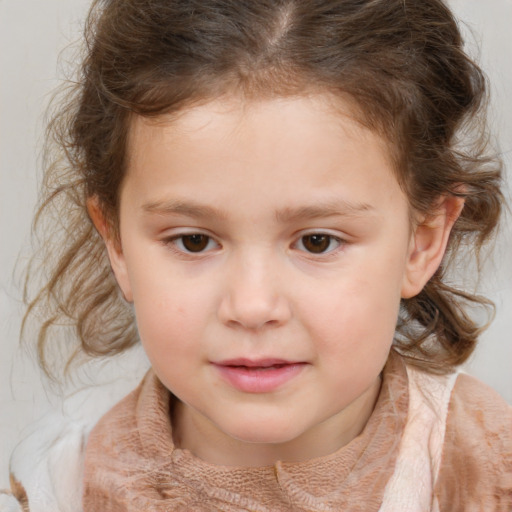 Neutral white child female with medium  brown hair and brown eyes