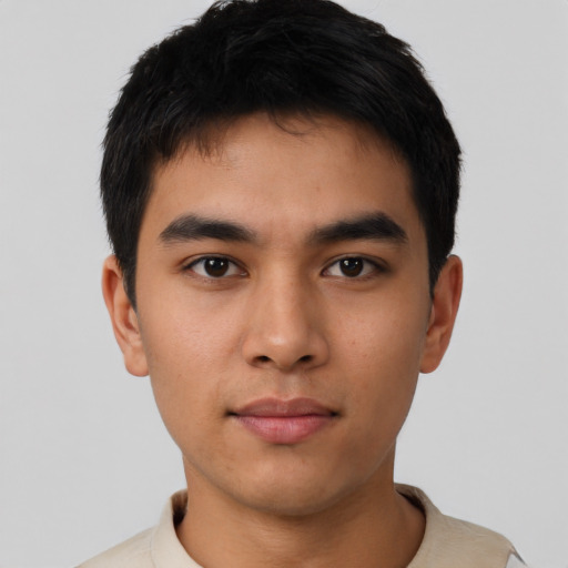Neutral asian young-adult male with short  black hair and brown eyes