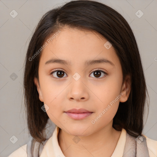 Neutral white child female with medium  brown hair and brown eyes