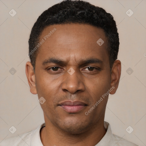 Neutral black young-adult male with short  brown hair and brown eyes