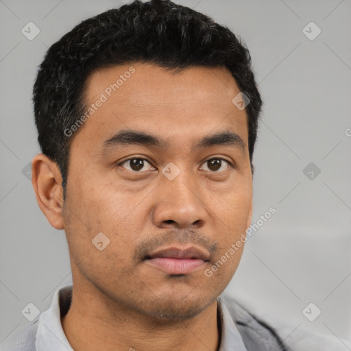 Neutral asian young-adult male with short  black hair and brown eyes