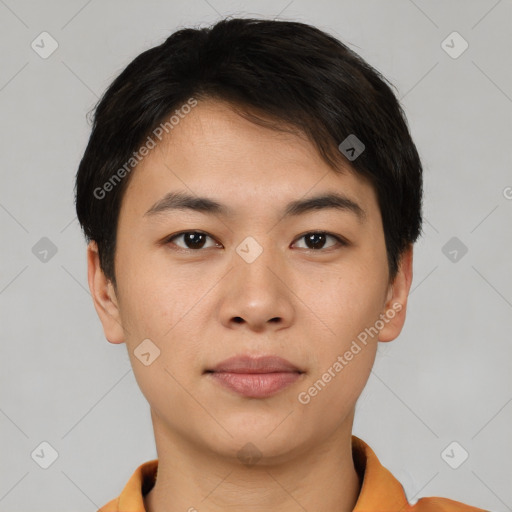 Neutral asian young-adult male with short  black hair and brown eyes