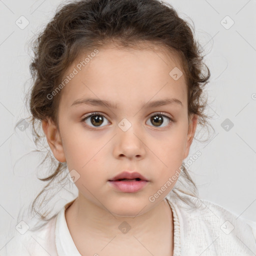 Neutral white child female with medium  brown hair and brown eyes