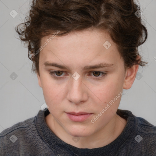 Neutral white young-adult female with short  brown hair and brown eyes