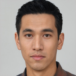 Neutral asian young-adult male with short  black hair and brown eyes