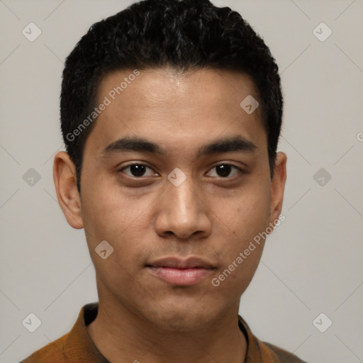 Neutral asian young-adult male with short  black hair and brown eyes