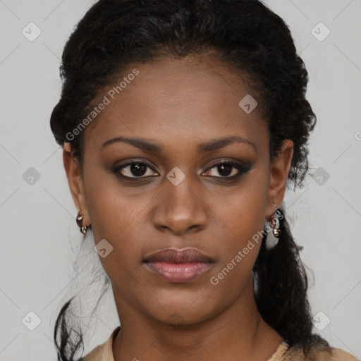 Neutral black young-adult female with medium  black hair and brown eyes