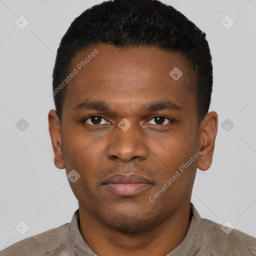 Neutral black young-adult male with short  brown hair and brown eyes