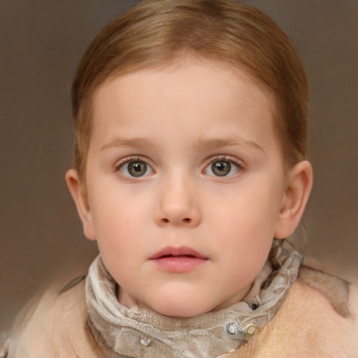 Neutral white child female with short  brown hair and blue eyes