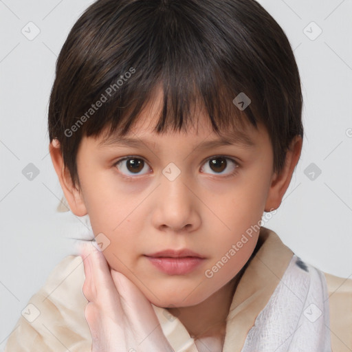 Neutral white child female with short  brown hair and brown eyes