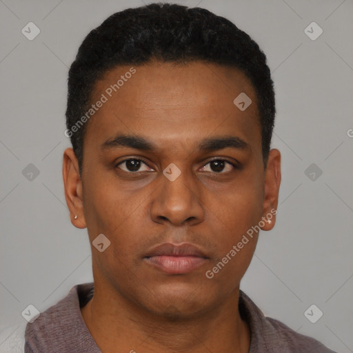 Neutral black young-adult male with short  brown hair and brown eyes