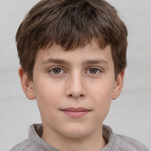 Neutral white child male with short  brown hair and grey eyes