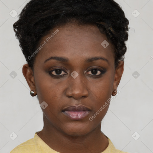 Neutral black young-adult female with short  brown hair and brown eyes