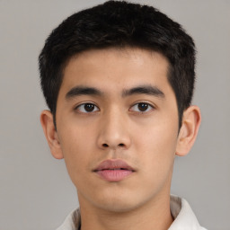 Neutral asian young-adult male with short  black hair and brown eyes