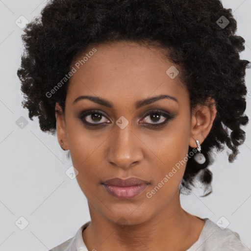 Neutral black young-adult female with short  black hair and brown eyes