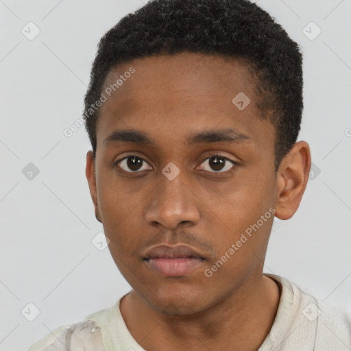 Neutral black young-adult male with short  brown hair and brown eyes