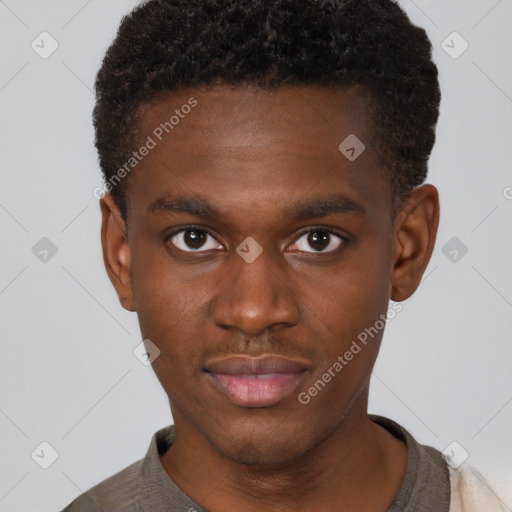 Neutral black young-adult male with short  brown hair and brown eyes