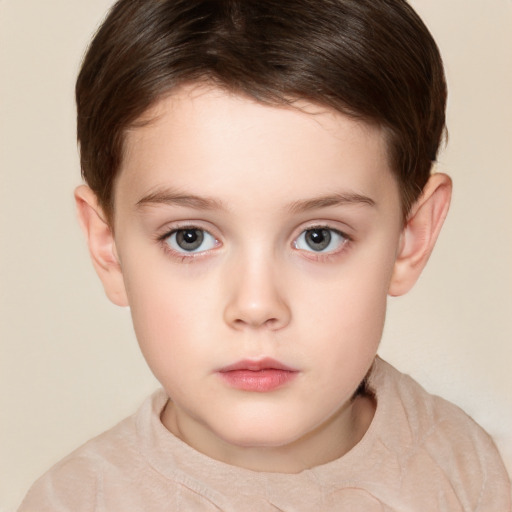 Neutral white child female with short  brown hair and brown eyes