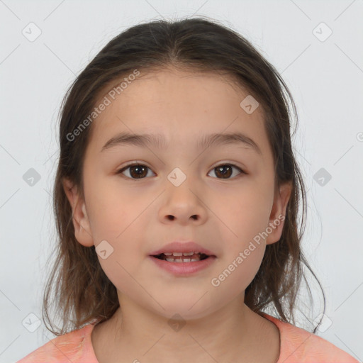 Neutral white child female with medium  brown hair and brown eyes