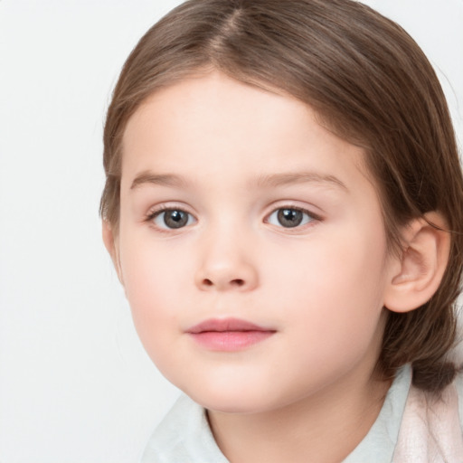 Neutral white child female with medium  brown hair and grey eyes