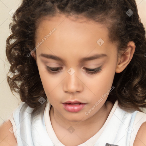 Neutral white child female with medium  brown hair and brown eyes