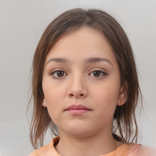 Neutral white child female with medium  brown hair and brown eyes