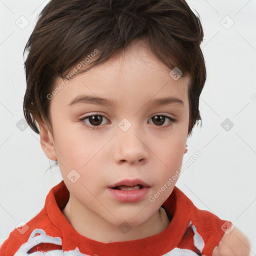 Neutral white child female with short  brown hair and brown eyes