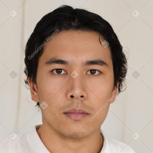 Neutral asian young-adult male with short  brown hair and brown eyes