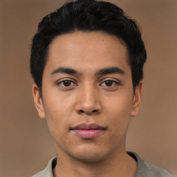 Neutral asian young-adult male with short  black hair and brown eyes