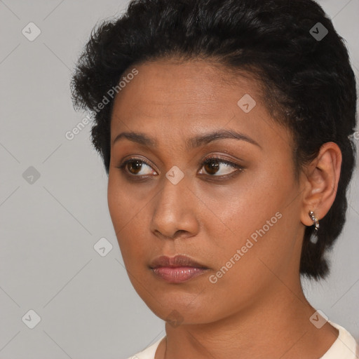 Neutral black young-adult female with short  brown hair and brown eyes