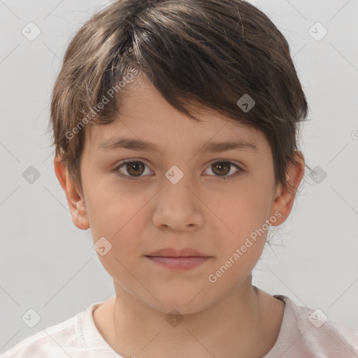 Neutral white child female with short  brown hair and brown eyes