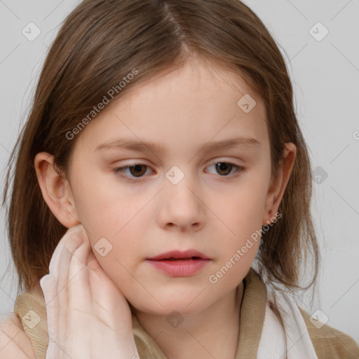 Neutral white child female with medium  brown hair and brown eyes