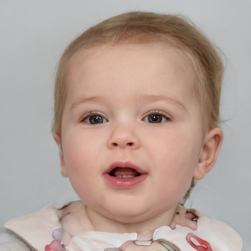 Neutral white child female with short  brown hair and blue eyes