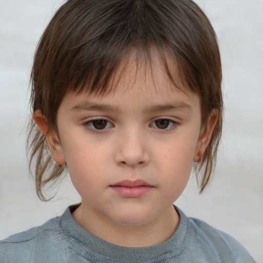 Neutral white child female with medium  brown hair and brown eyes